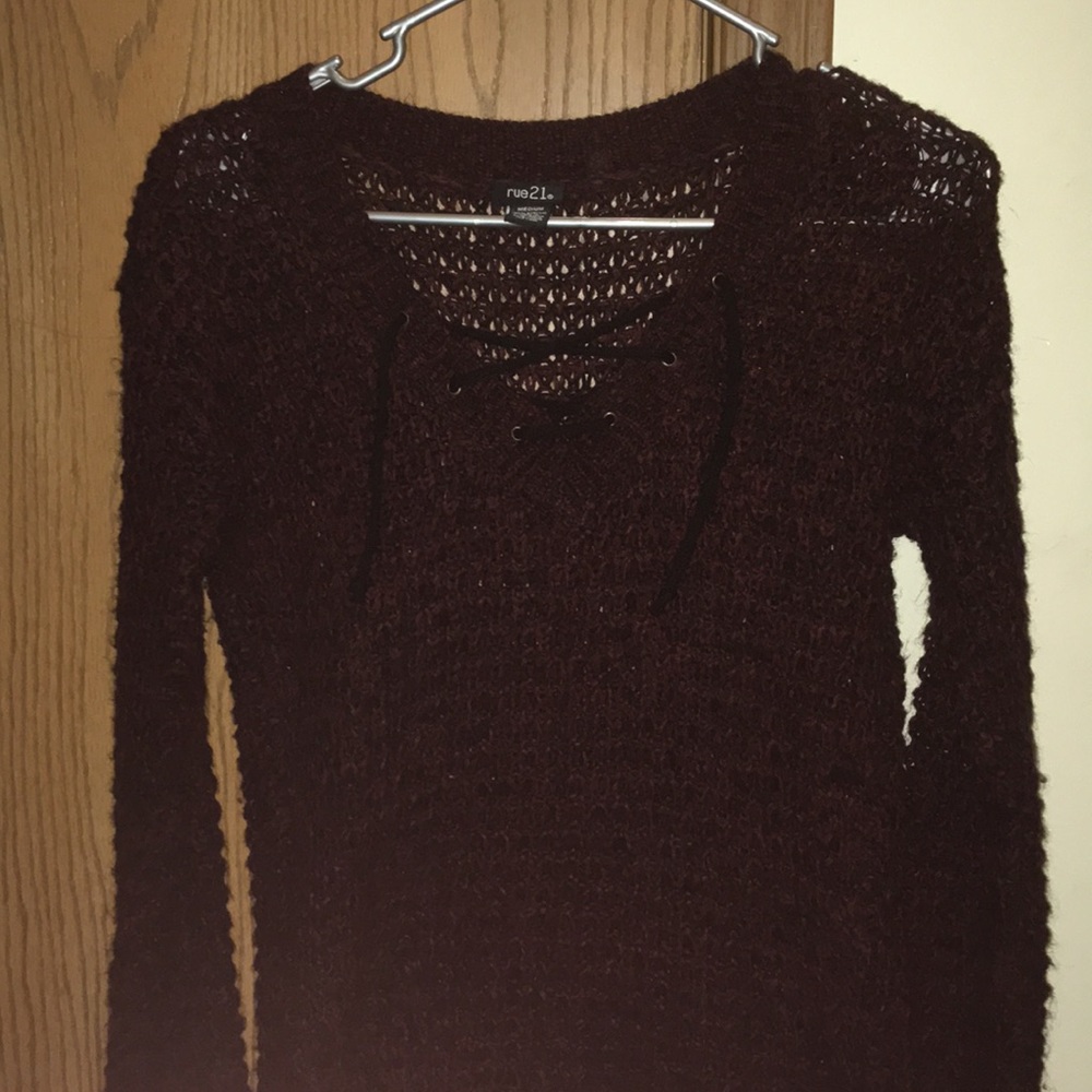 Maroon and black knit sweater
